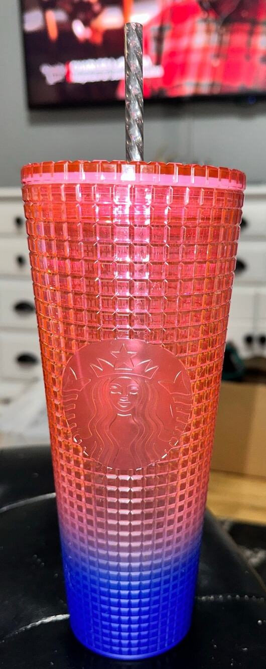 Starbucks 24oz Watermelon Pink Purple Gradient Ombre Grid Venti Tumbler Cup 2022